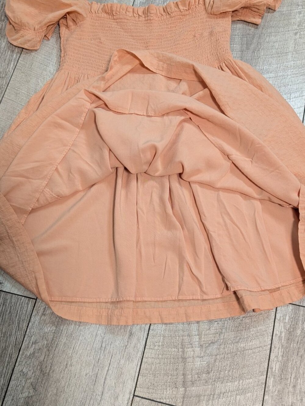 Abercrombie & Fitch Terracotta Babydoll Mini Dress Puff Sleeve XL Smocked Boho - Picture 8 of 13